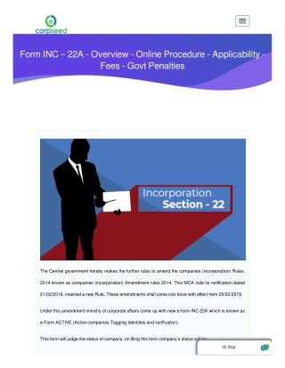 Form INC – 22A - Overview - Online Procedure - Applicability - Fees - Govt Penalties