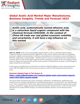 Global Acetic Acid Market Trends Estimates High Demand by 2023