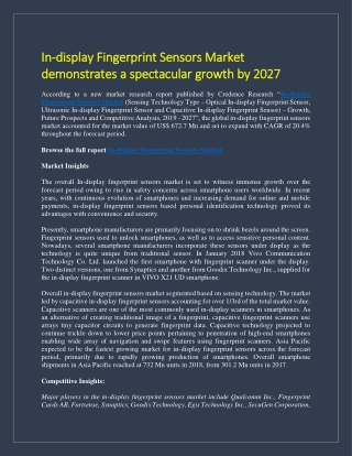 In-display Fingerprint Sensors Market to witness widespread expansion during 2019–2027