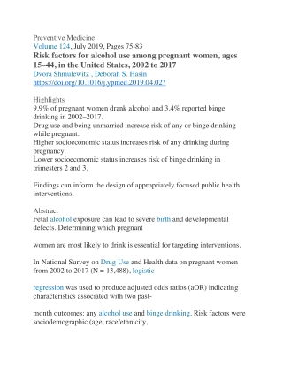 Risk factors for alcohol use among pregnant women, ages 15–44, in the United States, 2002 to 2017