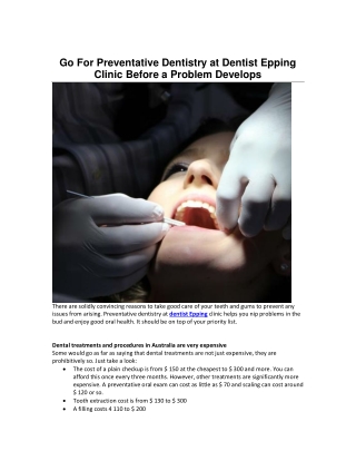 Go For Preventative Dentistry at Dentist Epping Clinic Before a Problem Develops