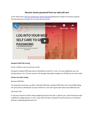 Recover service password from our web self-care-SIPTEL