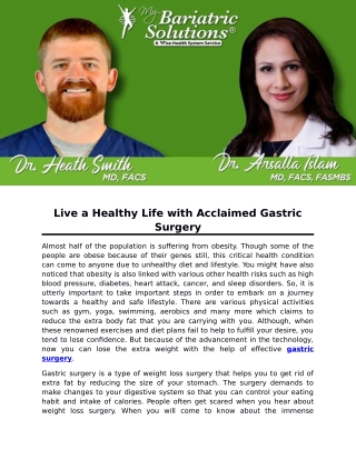 Live a Healthy Life with Acclaimed Gastric Surgery