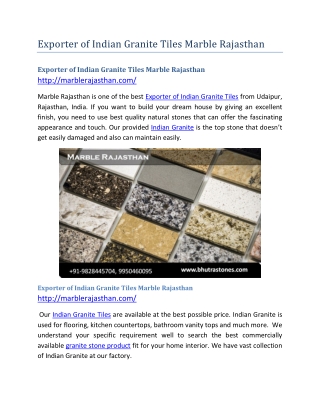 Exporter of Indian Granite Tiles Marble Rajasthan