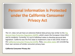 Personal Information is Protected under the California Consumer Privacy Act