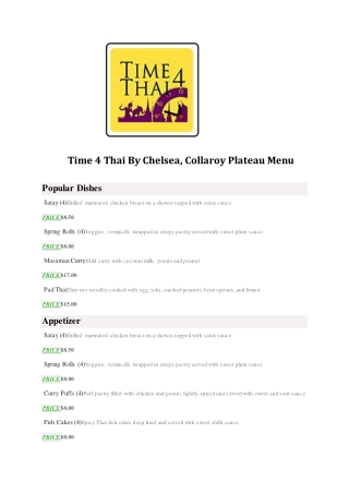 15% Off - Time 4 Thai By Chelsea-Collaroy Plateau West - Order Food Online