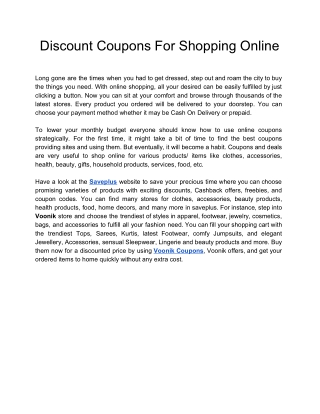 Discount Coupons For Shopping Online