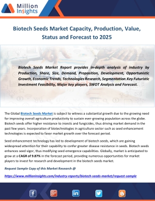 Biotech Seeds Market Capacity, Production, Value, Status and Forecast to 2025