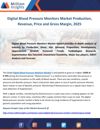 Digital Blood Pressure Monitors Market Production, Revenue, Price and Gross Margin, 2025