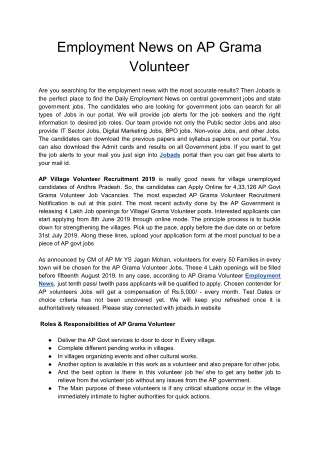 AP Grama Volunteer Recruitment 2019 | 4 Lakh Village Volunteer Jobs