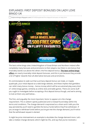 EXPLAINED: FIRST DEPOSIT BONUSES ON LADY LOVE BINGO UK