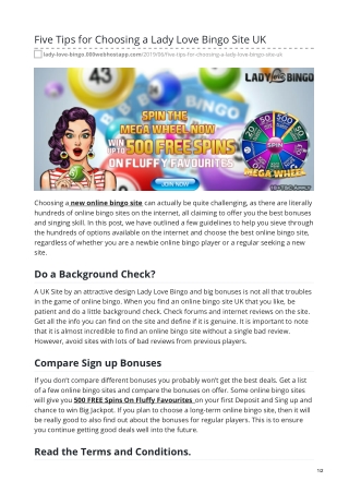 Five Tips for Choosing a Lady Love Bingo Site UK