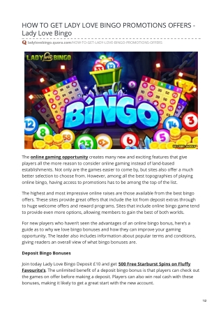 HOW TO GET LADY LOVE BINGO PROMOTIONS OFFERS
