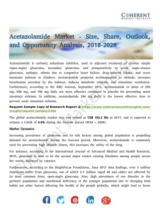 Acetazolamide Market - Trends, Outlook, and Opportunity Analysis, 2018-2026