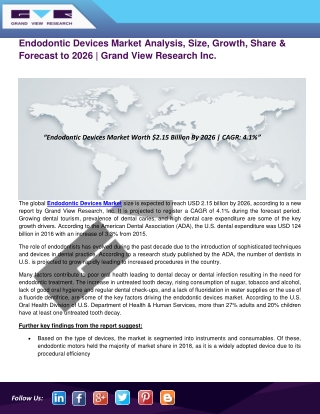 Global Endodontic Devices Market to Reach USD 2.15 Billion by 2026 | Grand View Research