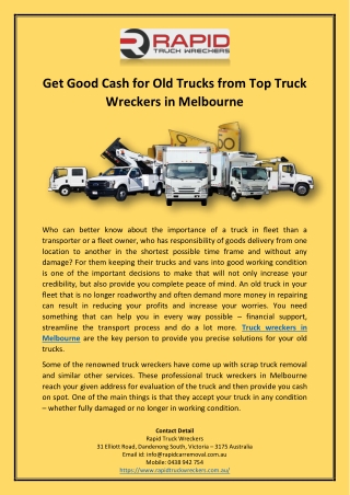 Get Good Cash for Old Trucks from Top Truck Wreckers in Melbourne