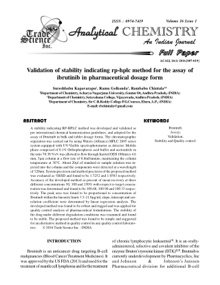 Validation of stability indicating rp-hplc method for the assay of ibrutinib in pharmaceutical dosage