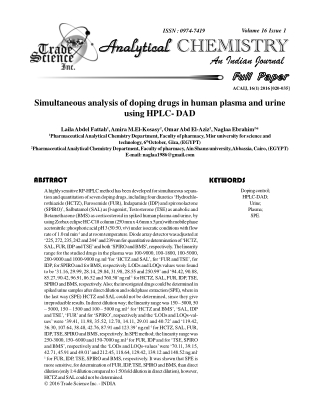 Simultaneous analysis of doping drugs in human plasma and urine using HPLC- DAD