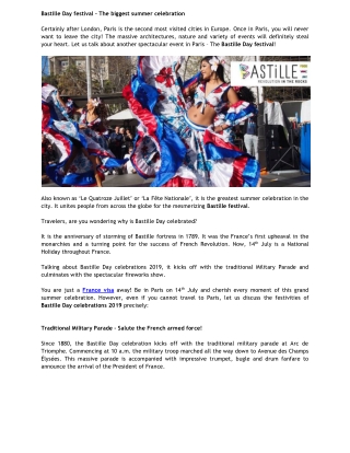 14th July – Bastille Day festival is calling – France Schengen Visa