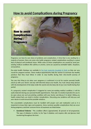 How to avoid Complications during Pregnancy