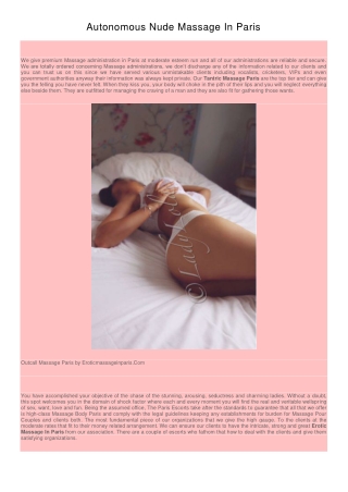 Autonomous Nude Massage In Paris