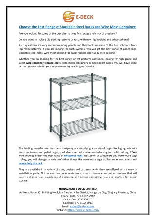 Choose the Best Range of Stackable Steel Racks and Wire Mesh Containers