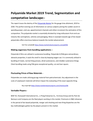 Polyamide Market 2019 Trend, Segmentation and competative landscape