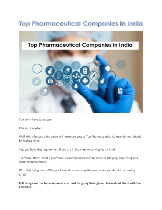 Top Pharmaceutical Companies in India
