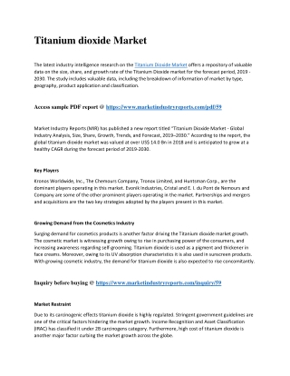 Titanium Dioxide Market in Depth Analysis on Trends, Growth, Opportunities and Forecast till 2030