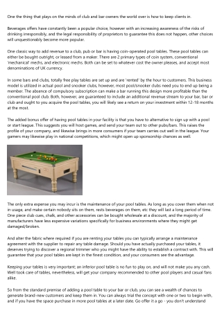Coin Operated Pool Tables - The Advantages