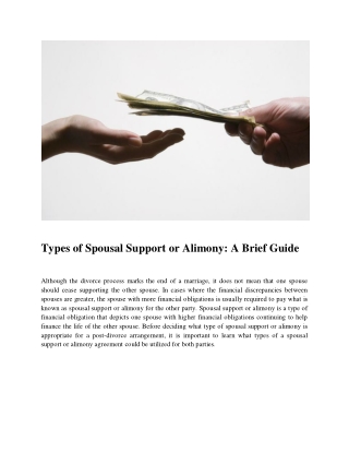 Types of Spousal Support or Alimony: A Brief Guide
