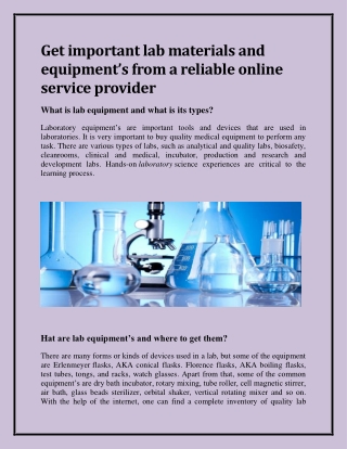 Get important lab materials and equipment’s from a reliable online service provider