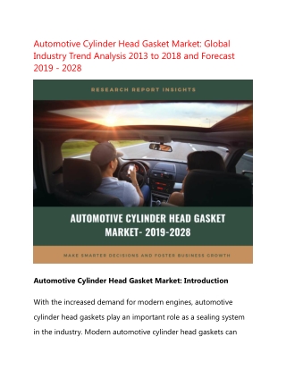 Rising Demand from Consumers to Push Automotive Cylinder Head Gasket Market research