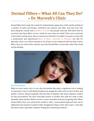 Dermal Fillers – What All Can They Do? - Dr. Marwah Clinic