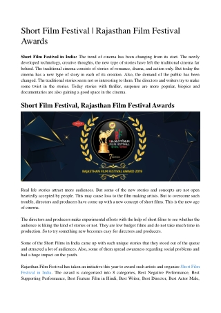 Short Film | Rajasthan Film Festival Awards