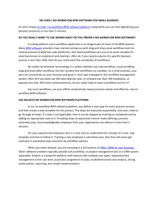 No Code / No Workflow BPM Software - Solastis