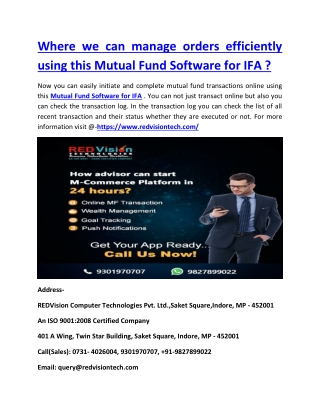 Where we can manage orders efficiently using this Mutual Fund Software for IFA ?