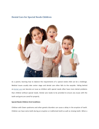 Dental Care for Special Needs Children