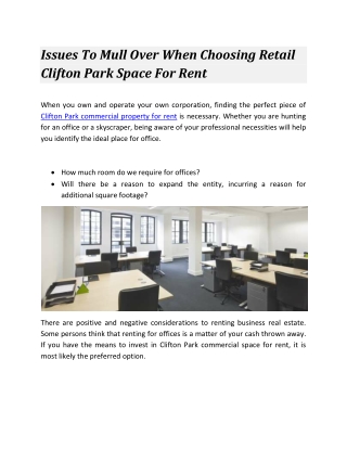 Issues To Mull Over When Choosing Retail Clifton Park Space For Rent