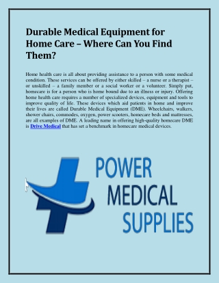 Durable Medical Equipment for Home Care – Where Can You Find Them?