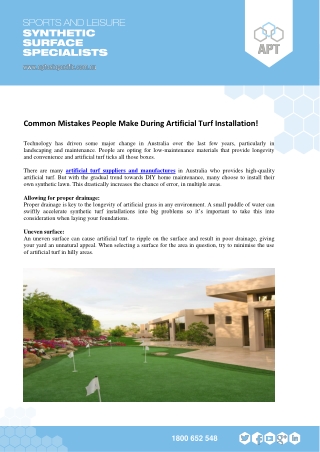 Common Mistakes People Make During Artificial Turf Installation!