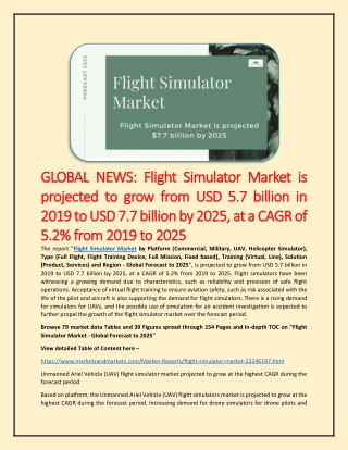 Flight Simulator Market expected to $7.54 Billion by 2021