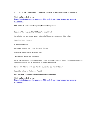 NTC 248 Week 1 Individual: Comparing Network Components//tutorfortune.com