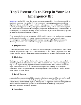 Top 7 Essentials to Keep in Your Car Emergency Kit