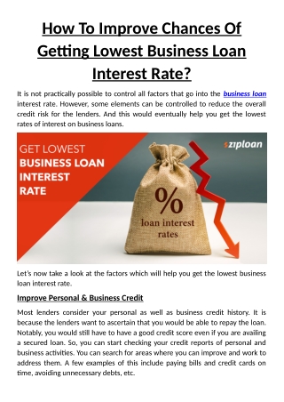 How To Improve Chances Of Getting Lowest Business Loan Interest Rate?