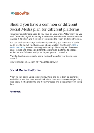 Should you have a common or different Social Media plan for different platforms