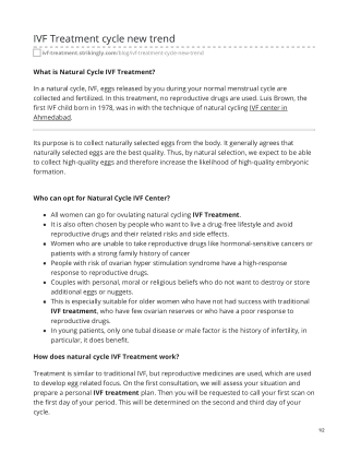 IVF Treatment cycle new trend