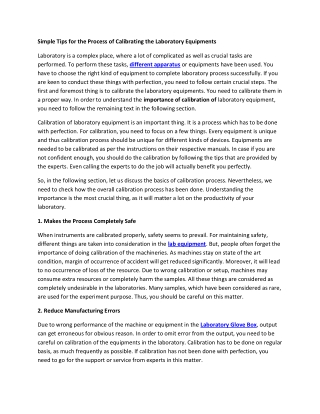 Simple Tips for the Process of Calibrating the Laboratory Equipments