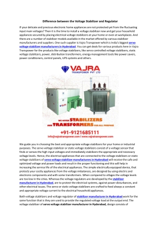 Best Servo Voltage Stabilizer Manufacturers |Suppliers in Hyderabad