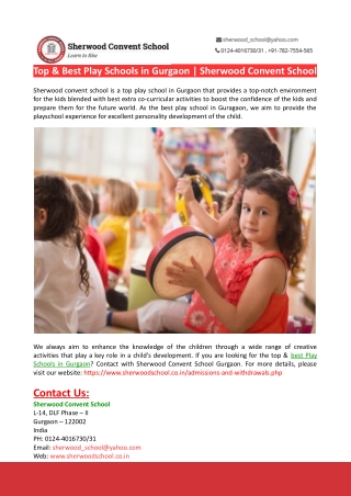Top & Best Play Schools in Gurgaon-Sherwood Convent School